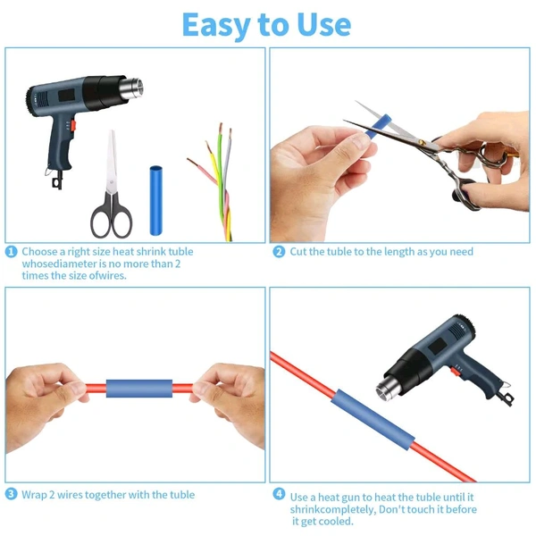 2UUL 6mm 8mm 10mm Pre-Cut Heat Shrink Tubing 200Pcs/set