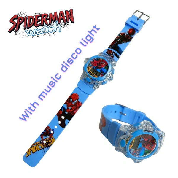 Spiderman Kids Gift Watch With Disco Light ( Sky Colour )