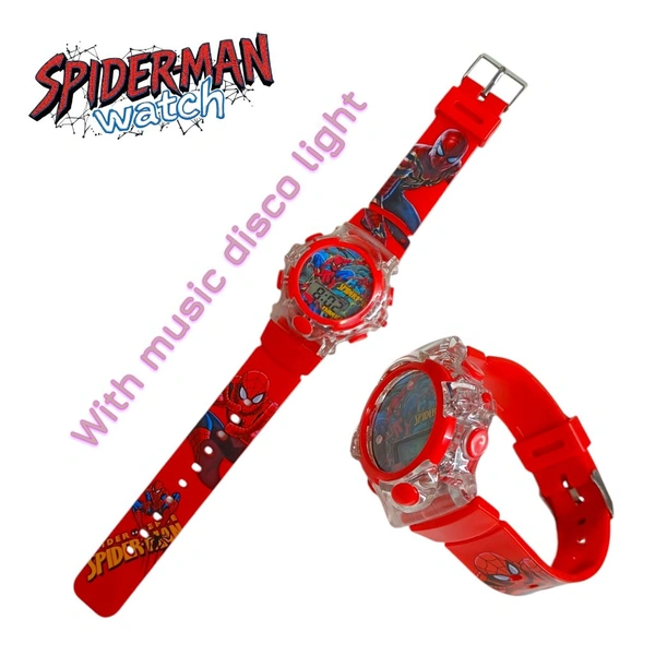 Spiderman Kids Gift Watch With Disco Light ( Red Colour )