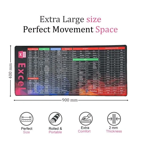Excel Shortcuts Mouse Pad 90*40cm