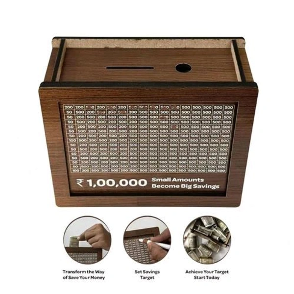 Wooden Cash Money Saving Box