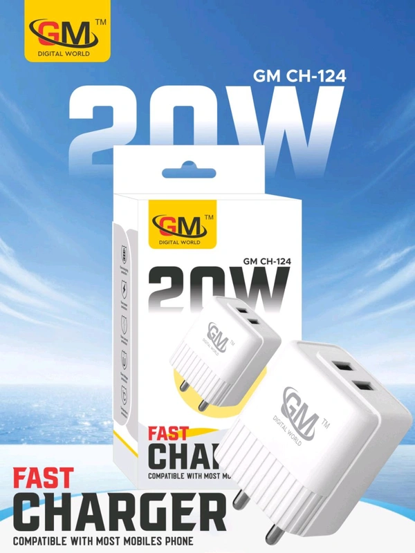 Gm Ch 124 V8 Charger { 20w 2usb }(with  Fast Charging Cable) - V8