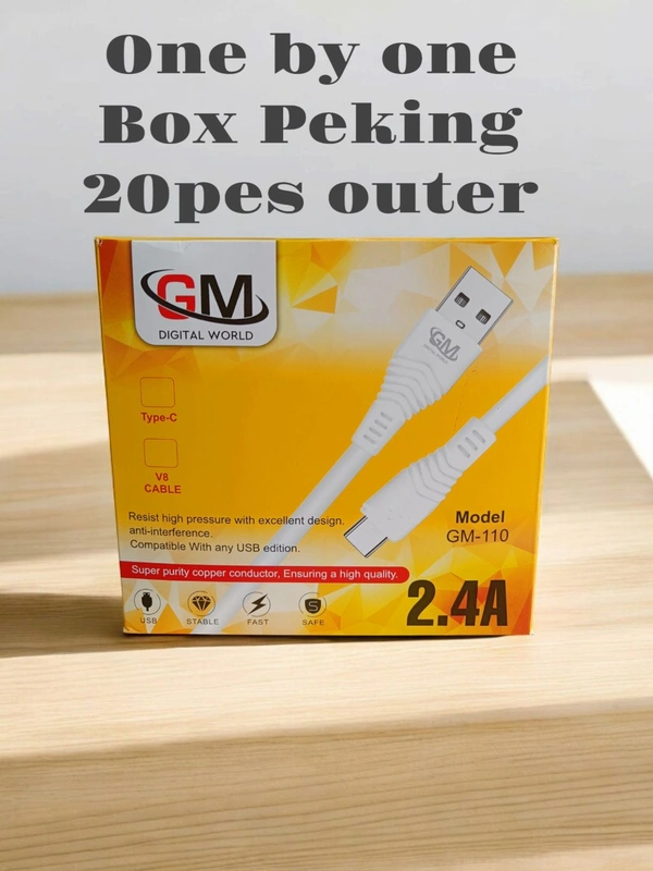 Gm 110 2.4A V8 Cable With Box Peking - 1mt., White