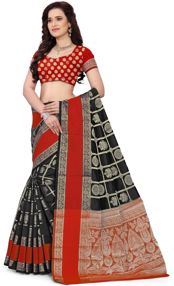 Alk-Banarasisilk-Black - Free, Red::Black