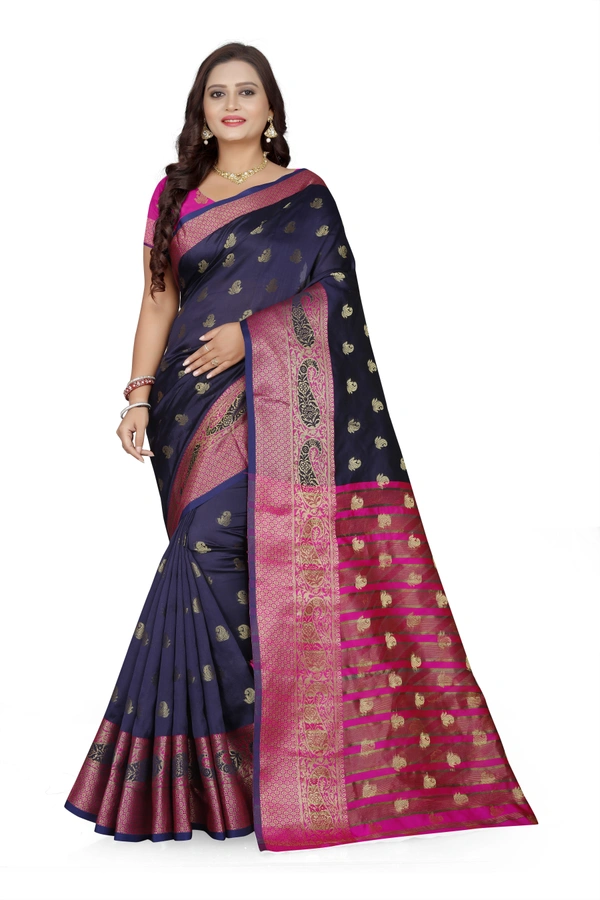 Banarasi-Makkai-Navyblue - Free, Dark Blue