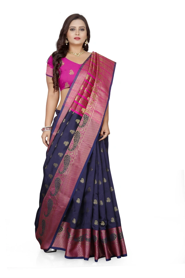 Banarasi-Makkai-Navyblue - Free, Dark Blue