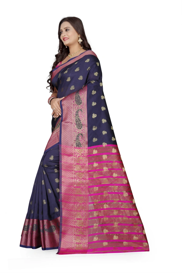 Banarasi-Makkai-Navyblue - Free, Dark Blue