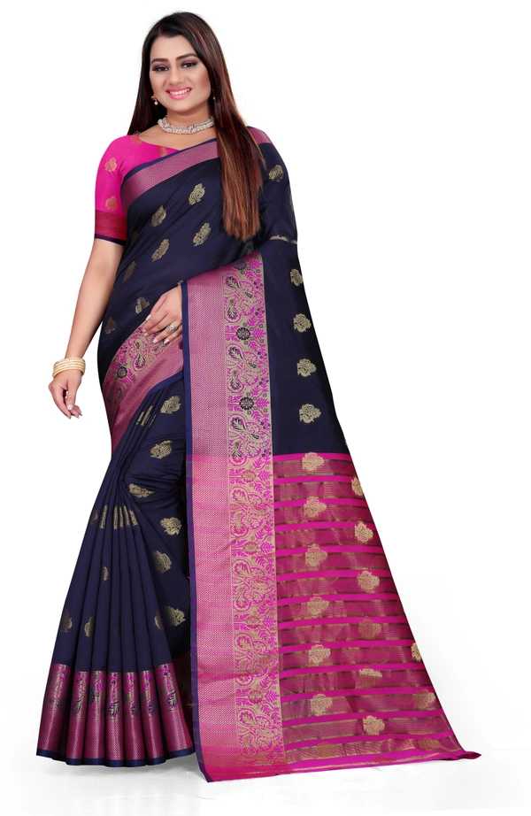 Banarasi-Newpeacock-Navyblue - Free, Dark Blue