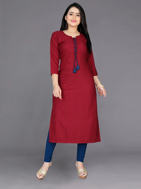 CottonKurti-Red - M, Maroon