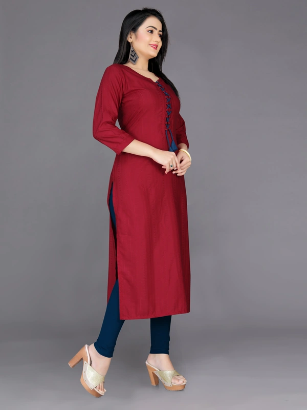 CottonKurti-Red - M, Maroon