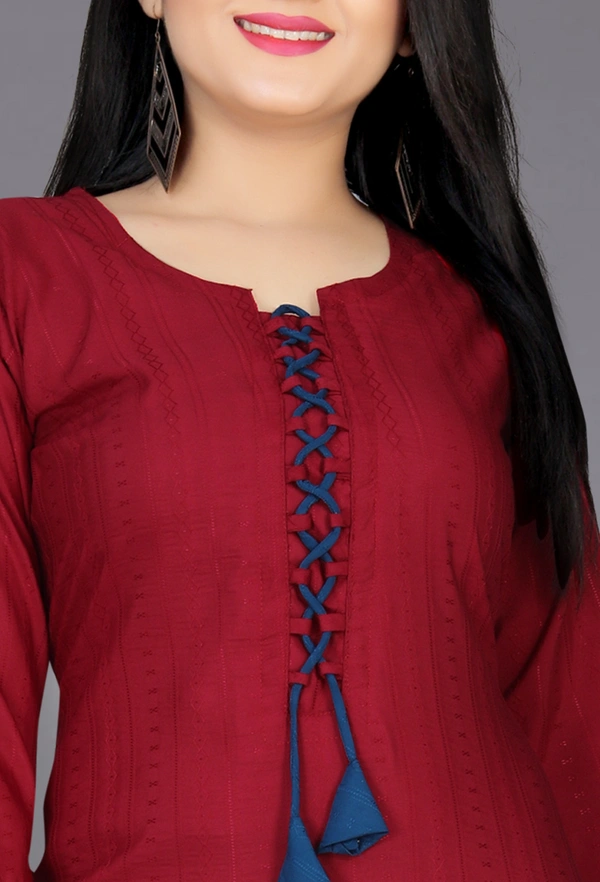 CottonKurti-Red - M, Maroon