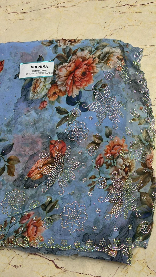Simple Stone Work Sarees - 016