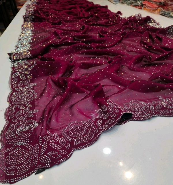 Simple Stone Work Sarees - 017