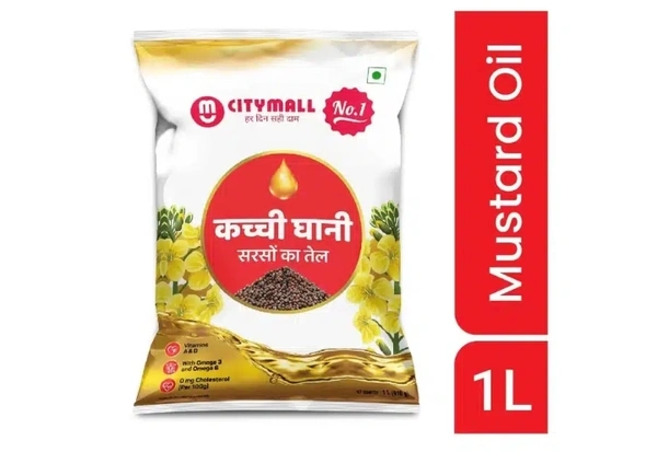 Citymall No.1 Kachi Ghani Mustard Oil (Pouch)  - 1 Litre