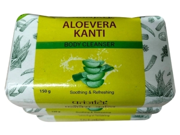 Patanjali Aloevera Kanti Body Cleanser Soap - 3 Piece ×150 Gm=450 Gm, 1 Set