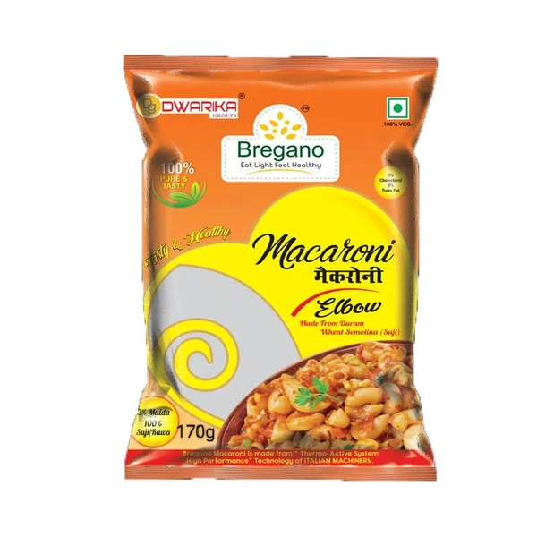 Dwarika Food Products  Bregano Macaroni 100%Suji (170g) - 1 Pack, Small, 170g