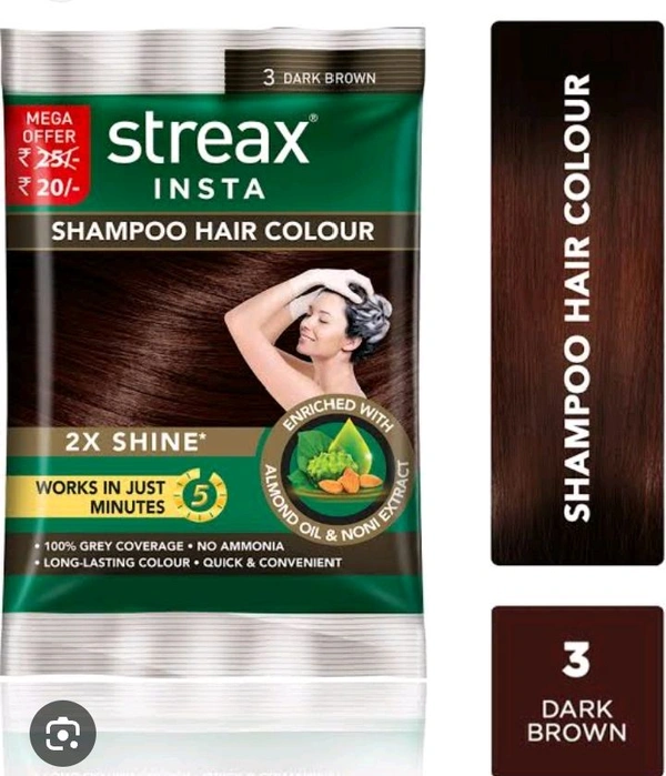 Streax Dark Brown Shampoo Hair Colour (3) - 1 Pack