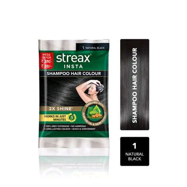 Streax Natural Black (1) Shampoo Hair Colour  - 1 Pack