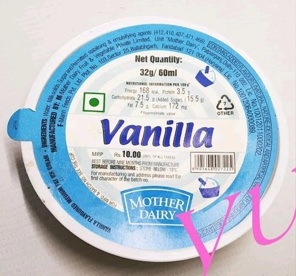 Mother Dairy Vanilla Ice Cream Cup - 1 Cup, 60ML