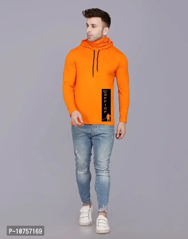 Reliable Golden Cotton Blend Printed Hooded Tees For Men 10757169 - Web Orange, M