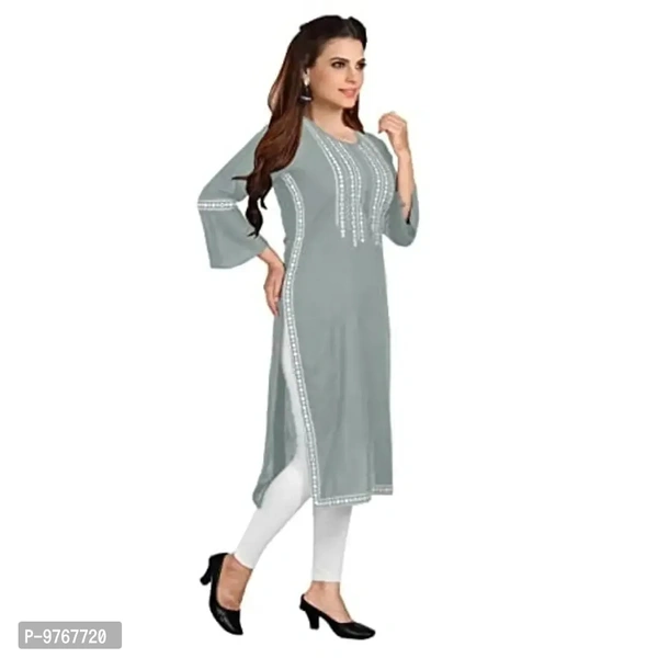 Kapadia Women's Rayon Regular Kurti (LAKHNAVI-KURTI_Grey_L) 9767720 - S