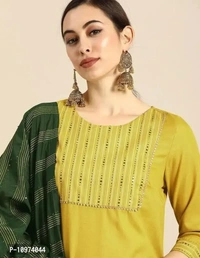 Attractive Straight Yellow Self Design Cotton Blend Kurta Bottom With Dupatta For Women 10974044 - M