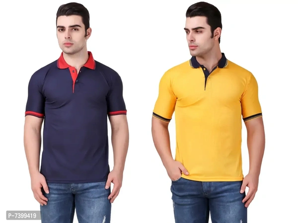 Contemporary Polyester Blend Solid Polos For Men- Pack Of 2) 7399419 - L