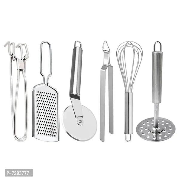 Oc9 Stainless Steel Pakkad Grater Pizza Cutter Roti Chimta Egg Whisk Potato Masher for Kitchen Tool Set 7203777