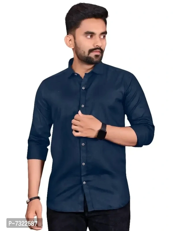 Mens Cotton Solid Long Sleeve Casual Shirt 7322587 - M