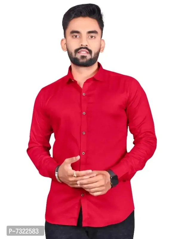 Mens Cotton Solid Long Sleeve Casual Shirt 7322583 - L