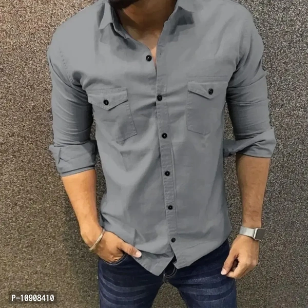 Stylish Cotton Full Sleeve Collared Neck Grey Shirt For Mens and Boys 10908410 - XL