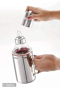 Stainless Steel Nozzle Oil Disoenser 1 Litre Silver | Oil Container | Oil Pourer | Oil Pot | Oil Can | Oil Bottle with Handle Pack of 2 7545514
