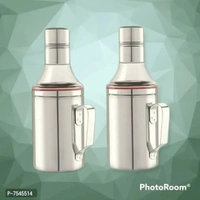 Stainless Steel Nozzle Oil Disoenser 1 Litre Silver | Oil Container | Oil Pourer | Oil Pot | Oil Can | Oil Bottle with Handle Pack of 2 7545514