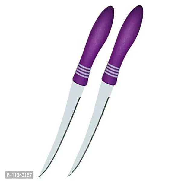 Kitchen Knife, Stainless Steel Multipurpose Table Knife for Dining and Vegetable Chopping, Serrated Edge, 12 cm, Purple (Pack of 2) 1134157
