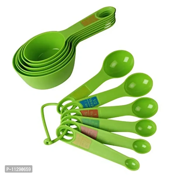 LISHOnn Plastic Measuring Cups and Spoon Set with Ring Holder, 12 Piece Set, Green 11290659