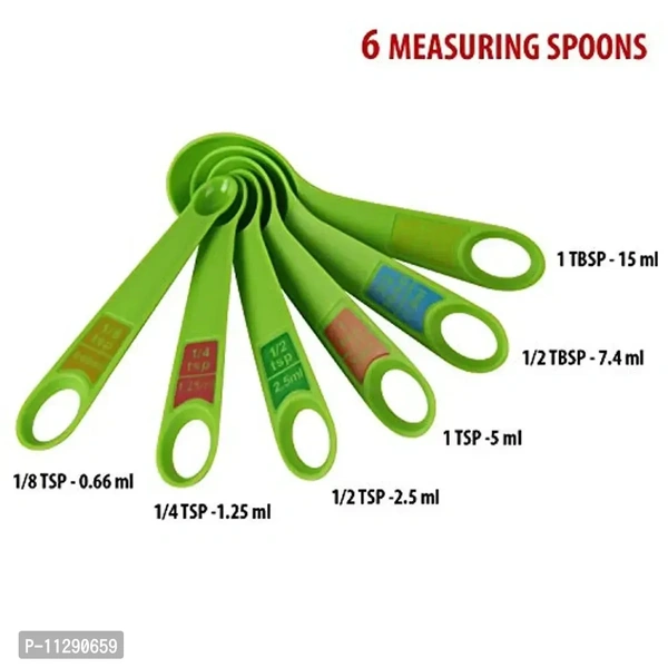 LISHOnn Plastic Measuring Cups and Spoon Set with Ring Holder, 12 Piece Set, Green 11290659