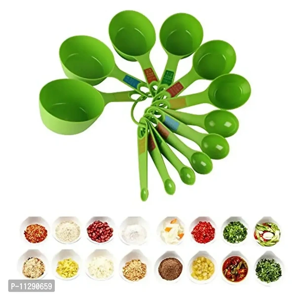 LISHOnn Plastic Measuring Cups and Spoon Set with Ring Holder, 12 Piece Set, Green 11290659
