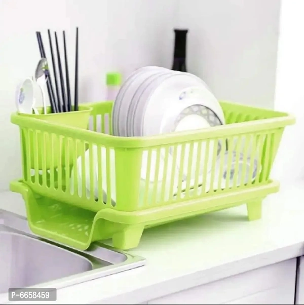 3 in 1 Green Large Durable Plastic Kitchen Sink Dish Rack Drainer Drying Rack Washing Basket with Tray for Kitchen, Dish Rack Organizers, Utensils Tools Cutlery Dish Drainer Kitchen Rack 6658459