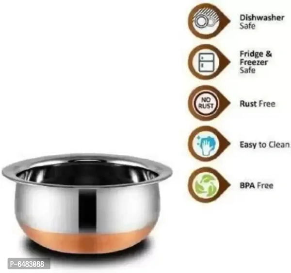 Useful Bowls Stainless Steel Handi with Copper Bottom Cookware Set- 4 Pieces 6483088