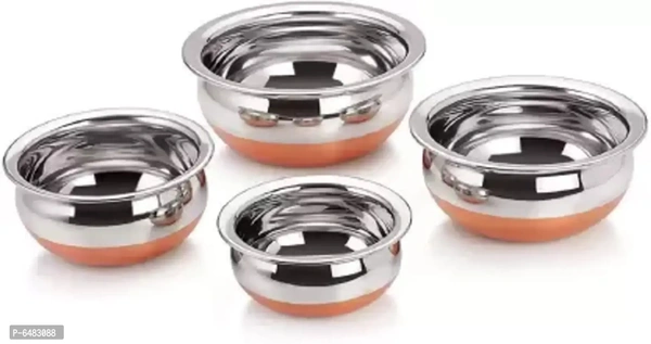 Useful Bowls Stainless Steel Handi with Copper Bottom Cookware Set- 4 Pieces 6483088