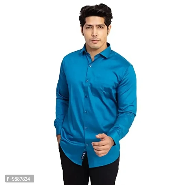 INDIAN THREADS Men's Regular Fit Giza/Satin Formal Shirt Men's Solid Formal Shirts Mens Slim Fit Plain Formal Shirt Full Sleeves for Mens 9587834 - M