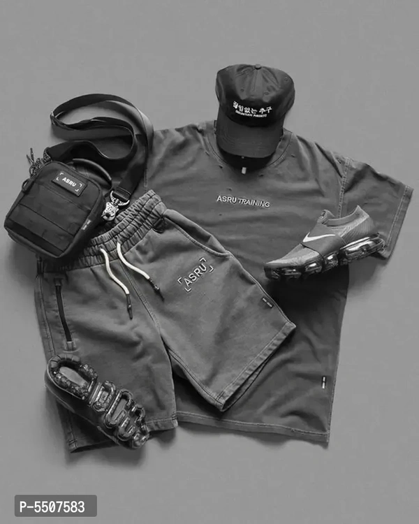 STRETCHABLE POLYESTER MEN T-SHIRT AND SHORTS COMBO TRACK SUIT FOR MENS and BOYS 5507583 - 2XL
