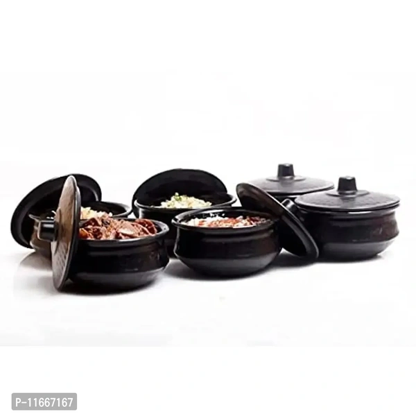 Kshavi Multipurpose Handi Bowl Set for - Handi Shape Kitchen Storage, Kitchen Serving Dining Handi and Lid | Rice | Dal | Flour | Handi Round (Black-2Pcs.) 11667167