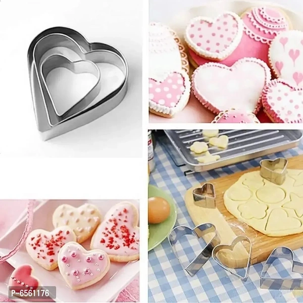 Cookie Cutter Set, Pastry Fruit Molds Stainless Steel Heart Flower Round Star Biscuit Mould Fondant Cutting Cutters, Baking Tools, 4 Different Shapes and 3 Sizes - 12 Pcs 6561176