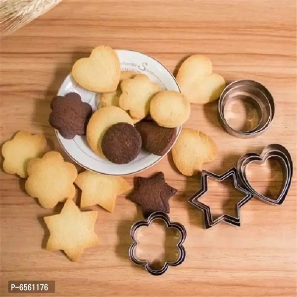 Cookie Cutter Set, Pastry Fruit Molds Stainless Steel Heart Flower Round Star Biscuit Mould Fondant Cutting Cutters, Baking Tools, 4 Different Shapes and 3 Sizes - 12 Pcs 6561176