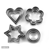Cookie Cutter Set, Pastry Fruit Molds Stainless Steel Heart Flower Round Star Biscuit Mould Fondant Cutting Cutters, Baking Tools, 4 Different Shapes and 3 Sizes - 12 Pcs 6561176