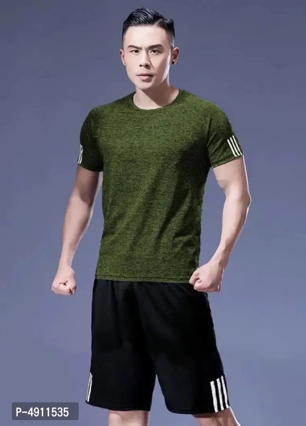 Men's Olive Polyester Striped Regular Fit Track Vests and Pants 4911535 - S