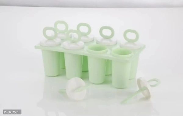 Useful Plastic Frozen Ice Cream Mould Tray of 8 Candy with Reusable Stick(Pista, Pack Of 1)6667561