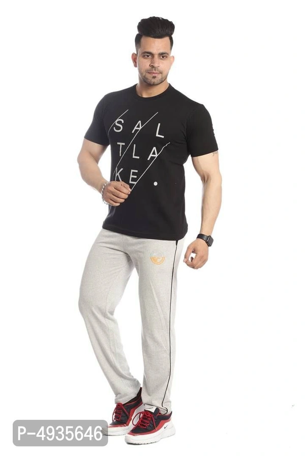 Men's Black Polyster Blend Regular Fit Tracksuit Set 493546 - L