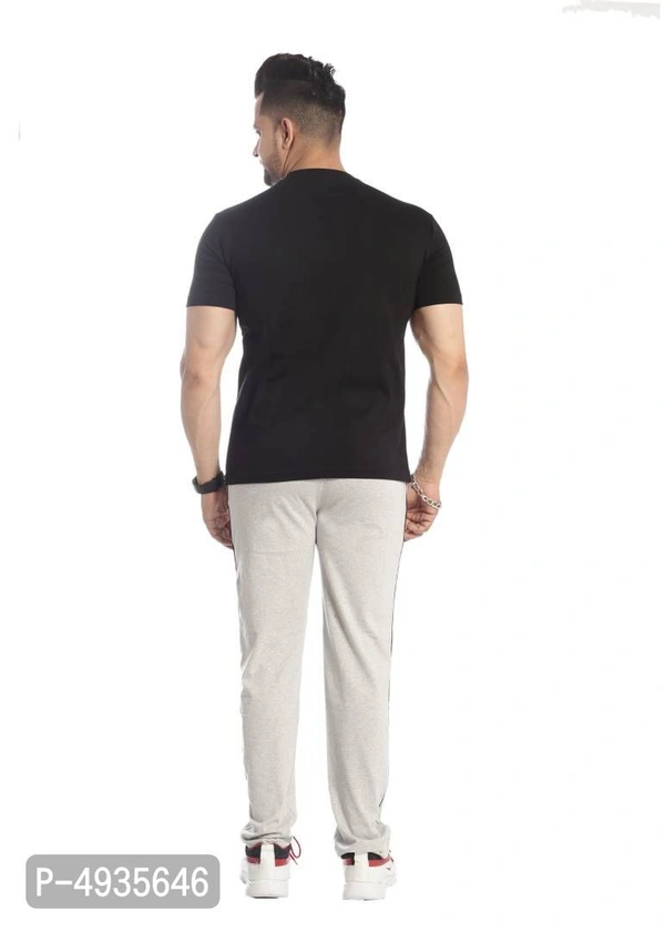 Men's Black Polyster Blend Regular Fit Tracksuit Set 493546 - L